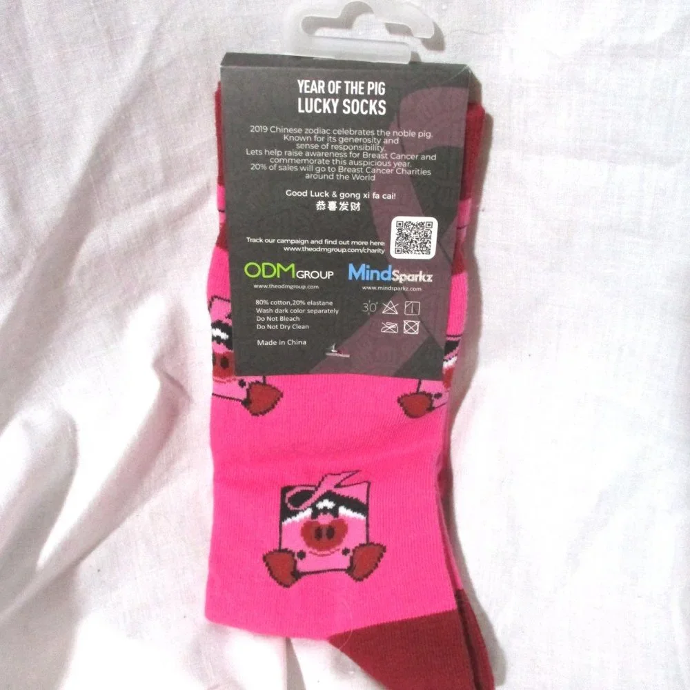 NEW NWT YEAR OF THE PIG SOCKS Slippers FUN Chinese Zodiac PINK - Picture 2 of 3